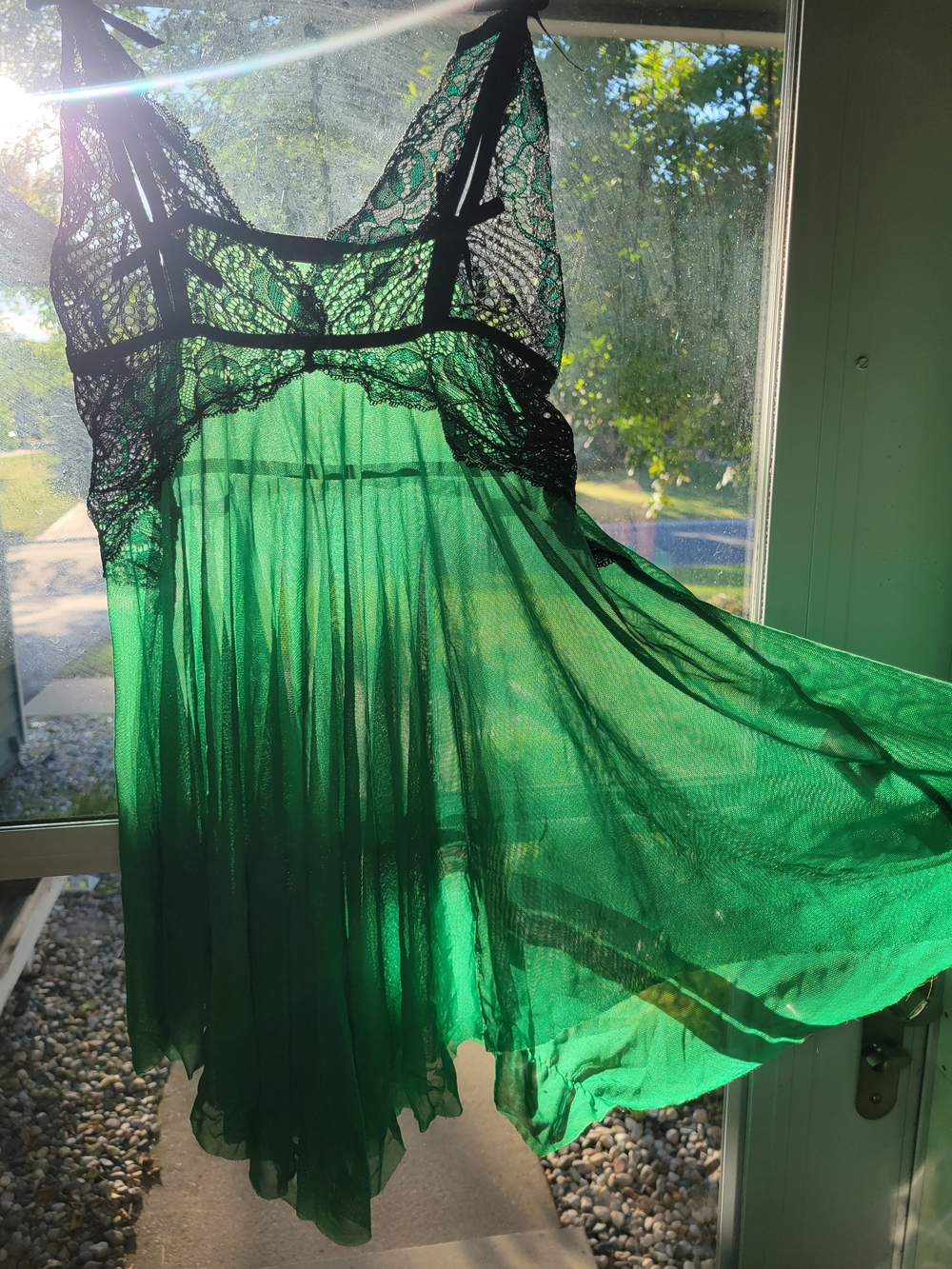 Sheer Lace-Trim Emerald Green Babydoll Slip - Avid LOVE